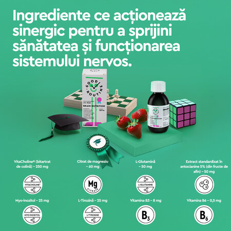 Sirop pentru copii Brain-Nutrition, Capsuni, 3 ani+, 150 ml, Good Routine 763366