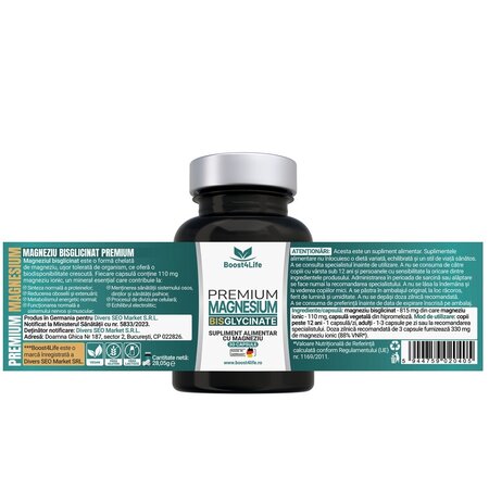 Magneziu Bisglicinat Premium, 815 mg, 30 capsule, Boost4life 716693