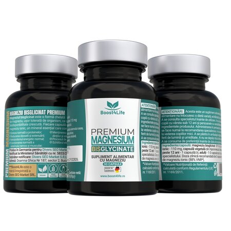 Magneziu Bisglicinat Premium, 815 mg, 30 capsule, Boost4life 716695