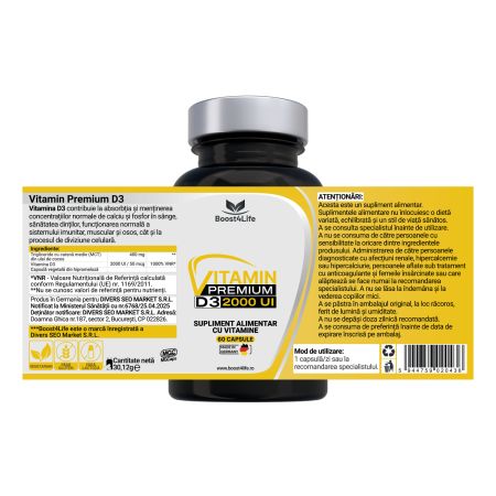 Vitamina D3 Premium, 2000UI, 60 capsule moi, Boost4life 716701