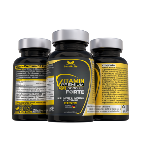 Vitamina D3 Premium Forte, 5000 UI, 60 capsule moi, Boost4life 716704