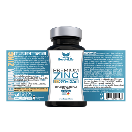 Zinc Bisglicinat Premium, 83.53 mg, 60 capsule, Boost4life 716715