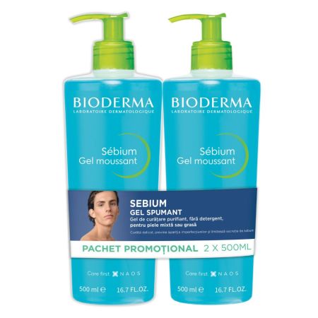Pachet Gel spumant Sebium, 2 x 500 ml, Bioderma