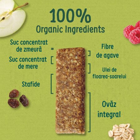 Baton bio din ovaz integral cu capsuni si mere, 12 luni+, 23 g, Organix 716814