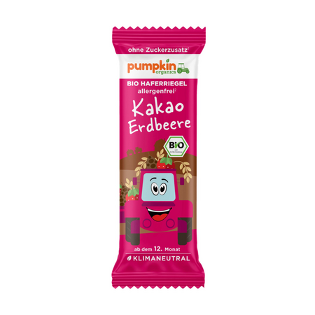 Baton Bio din ovaz cu cacao si capsuni, 12 luni+, 20 g, Pumpkin Organics