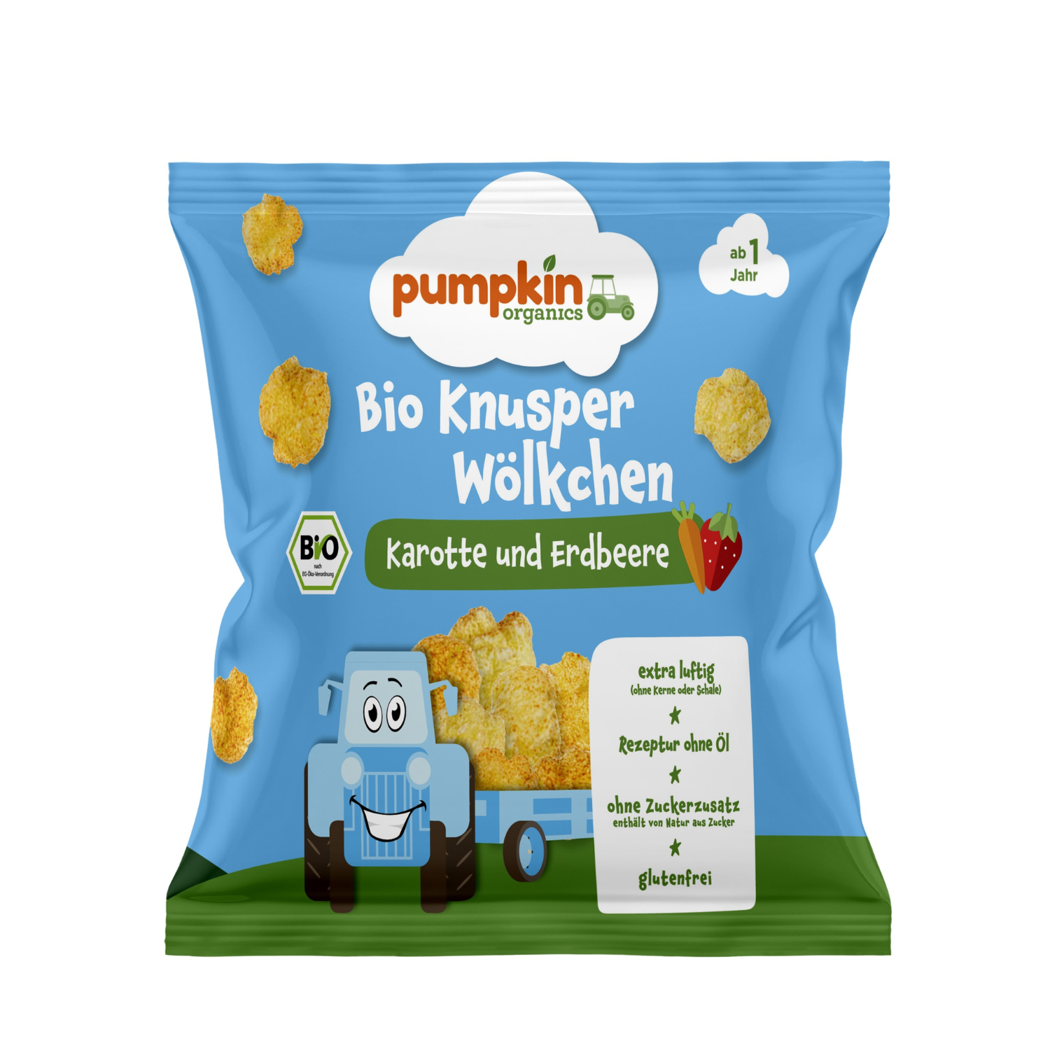 Snack Bio norisori din morcovi si capsuni, 12 luni+, 15 g, Pumpkin Organics