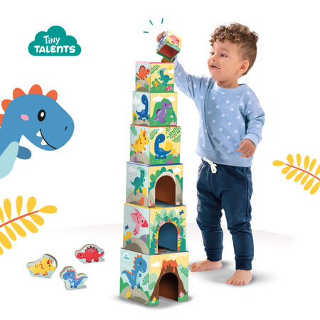 Jucarie de stivuit Turn cu figurine dinozauri, +10 luni, Ses Creative 717042