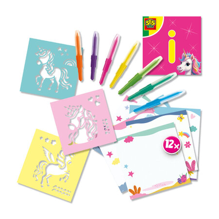 Set creativ carioci cu aerograf, Unicorni, Ses Creative 717050
