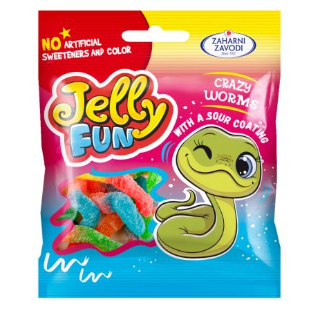Jeleuri in forma de viermi, cu arome de fructe si invelis acrisor, 90 g, Top Jelly