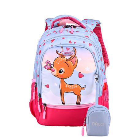 Ghiozdan albastru cu roz, 38 cm, Caprioara, Daco