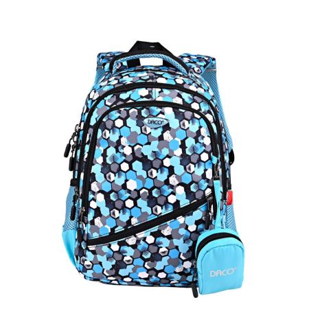 Ghiozdan cu hexagoane albastre si negre, 38 cm, Daco