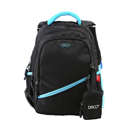 Ghiozdan minimalist, 38 cm, Negru cu Albastru, Daco