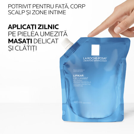 Rezerva Gel de dus calmant si protector pentru piele sensibila Lipikar, 400 ml, La Roche Posay 819449