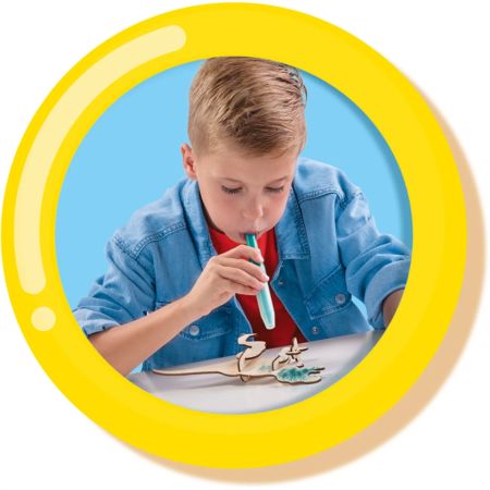 Set de carioci cu aerograf si dinozauri de lemn, + 5 ani, Ses Creative 717461