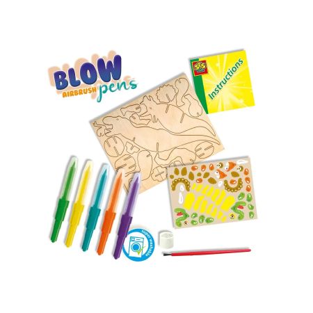 Set de carioci cu aerograf si dinozauri de lemn, + 5 ani, Ses Creative 717456