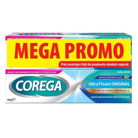Pachet Crema adeziva pentru proteza dentara Ultra Fixare Original, 2x40 g, Corega