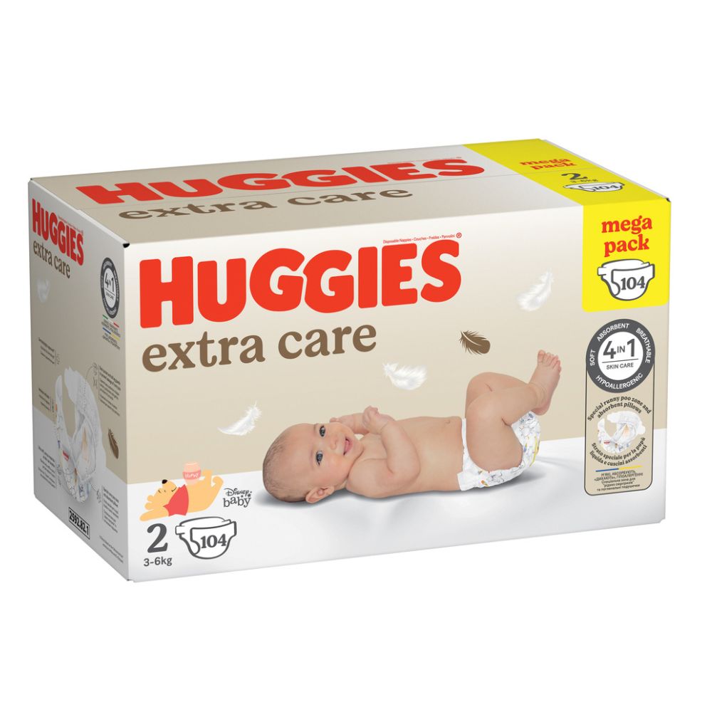 Scutece de schimb Extra Care, Nr. 2, 3-6 kg, 104 buc, Huggies