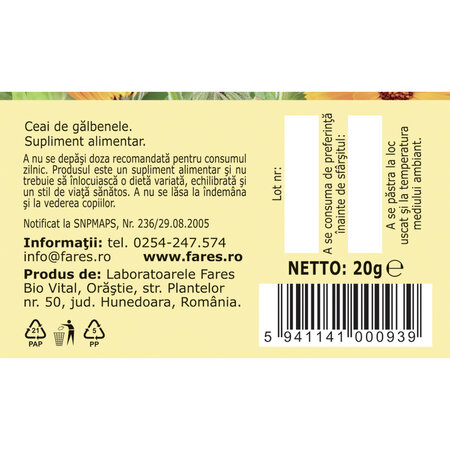Ceai de galbenele, 20g, Fares 718194