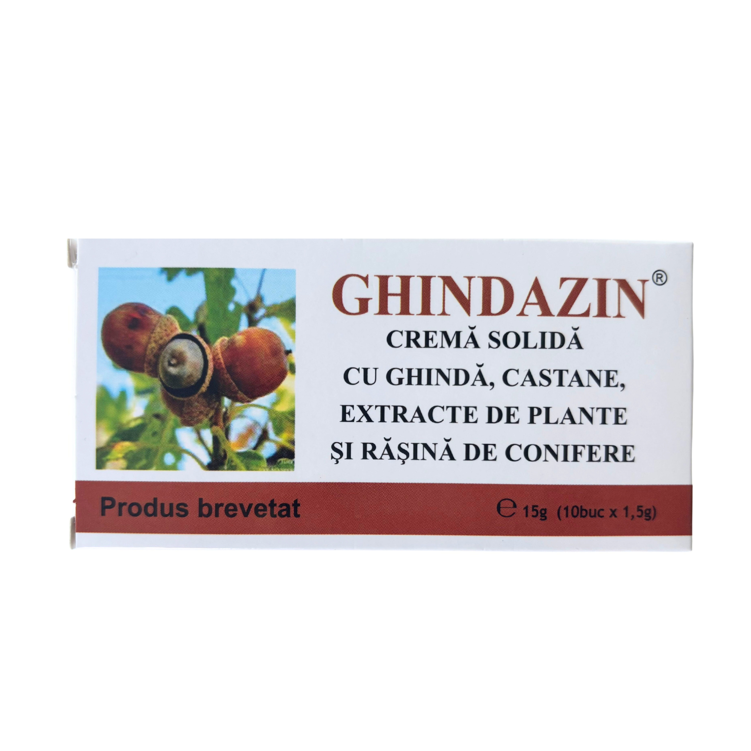 Crema solida cu ghinda, castane, extracte din plante si rasina de conifere, Ghindazin, 10x1.5 g, Elzin Plant