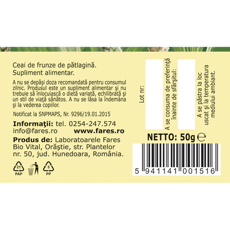 Ceai de patlagina, 50 g, Fares 718619
