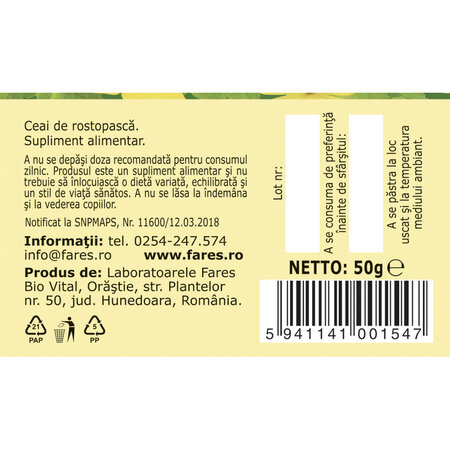 Ceai de rostopasca, 50g, Fares 718643