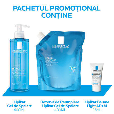 Pachet Gel de spalare + Rezeva Gel de spalare + Balsam Light AP+M Lipikar, 2x400 ml + 15 ml, La Roche Posay 719133