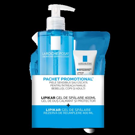 Pachet Gel de spalare + Balsam Light AP+M Lipikar, 2x400 ml + 15 ml, La Roche Posay