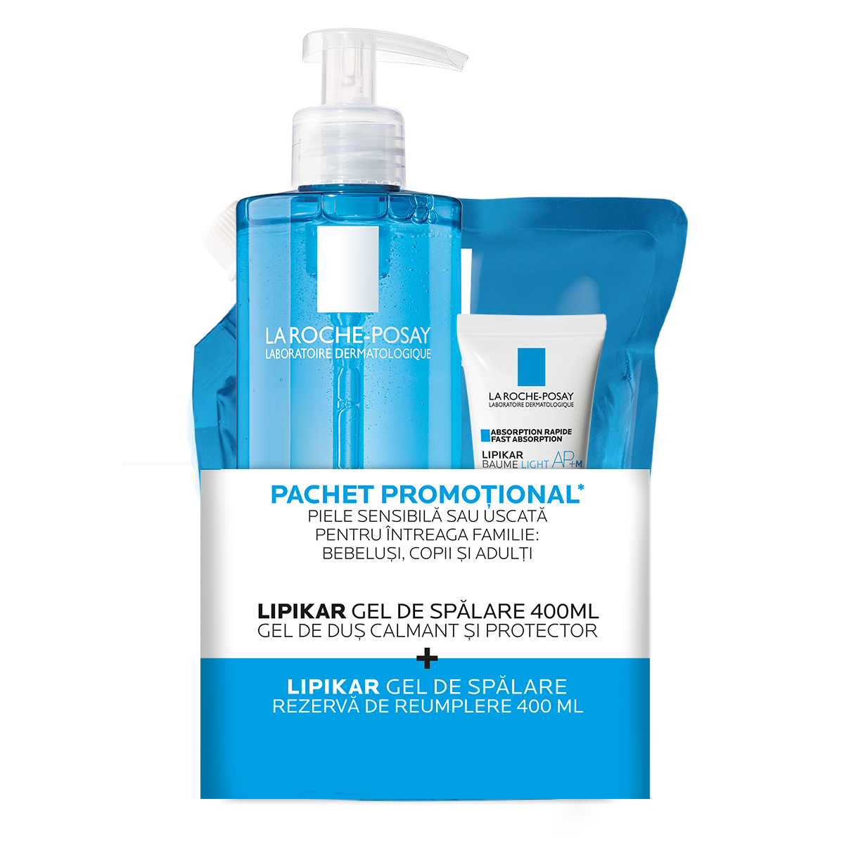 Pachet Gel de spalare + Rezeva Gel de spalare + Balsam Light AP+M Lipikar, 2x400 ml + 15 ml, La Roche Posay