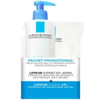 Pachet Crema de spalare ultra-delicata, pentru pielea uscata cu tendinta atopica Lipikar Syndet AP+, 400 ml + Rezerva, 400 ml, La Roche Posay