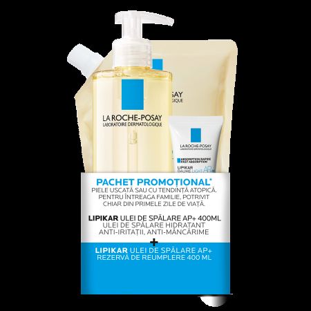 Pachet Ulei de dus + Rezerva +  Balsam Light AP+M Lipikar AP+, 2x400 ml + 15 ml, La Roche Posay