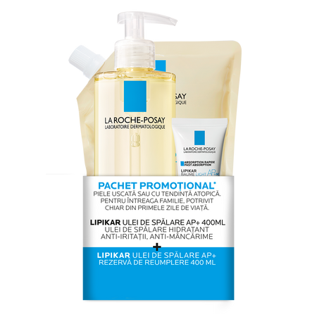 Pachet Ulei de dus + Rezerva +  Balsam Light AP+M Lipikar AP+, 2x400 ml + 15 ml, La Roche Posay