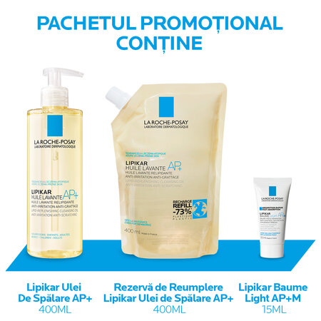 Pachet Ulei de dus + Rezerva +  Balsam Light AP+M Lipikar AP+, 2x400 ml + 15 ml, La Roche Posay 719150