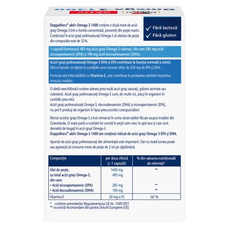 Omega 3 Aktiv, 1400 mg, 60 capsule, Doppelherz 719348