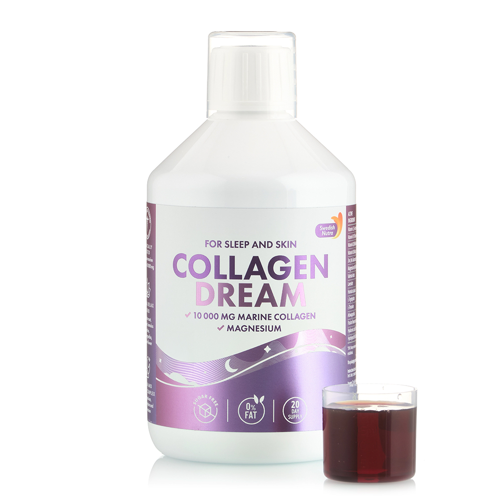 Colagen Marin Lichid Hidrolizat tip 1 & 3 10.000 mg + Magneziu 150 mg + Triptofan 500 mg, 500 ml, Swedish Nutra