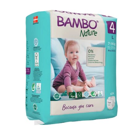Scutece Ecolabel, Nr. 4, 7-14 kg, 24 bucati, Bambo Nature