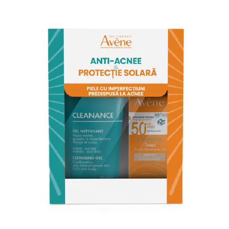 Pachet Gel de Curatare 200 ml + Crema nuantatoare cu protectie solara SPF 50+ 50 ml Cleanance, Avene
