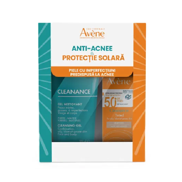 Pachet Gel de Curatare 200 ml + Crema nuantatoare cu protectie solara SPF 50+ 50 ml Cleanance, Avene