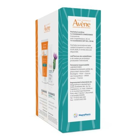 Pachet Concentrat anti-imperfectiuni pentru ten cu tendinta acneica Comedomed 30 ml + Crema cu SPF50+ pentru ten gras-acneic 50 ml Cleanance, Avene 720101
