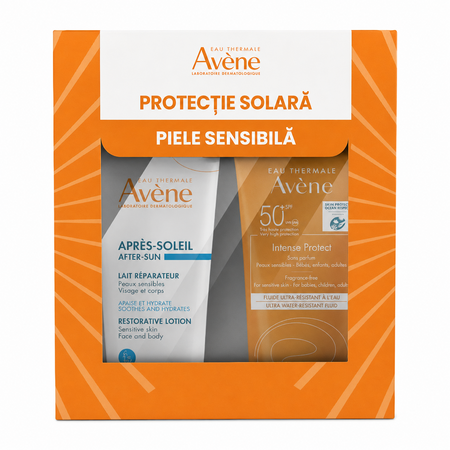 Pachet Lotiune protectie solara cu SPF 50+ Intense Protect 150 ml + Lotiune reparatoare dupa plaja 200 ml Sun Care, Avene