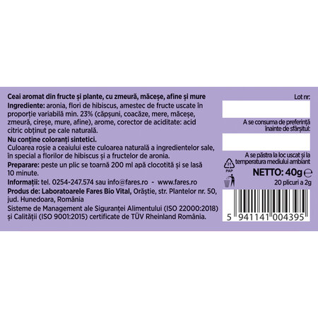 Ceai cu fructele carpatilor, 20 plicuri, Fares 720683