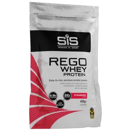 Pudra proteica cu aroma de capsune Rego Whey Protein, 450 g, SiS