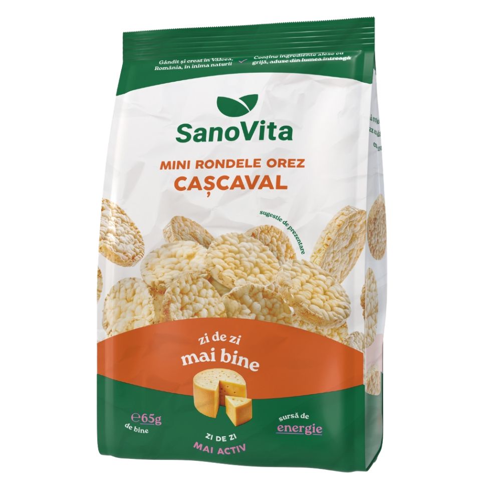 Mini rondele din orez cu cascaval Sharing, 65 g, Sanovita