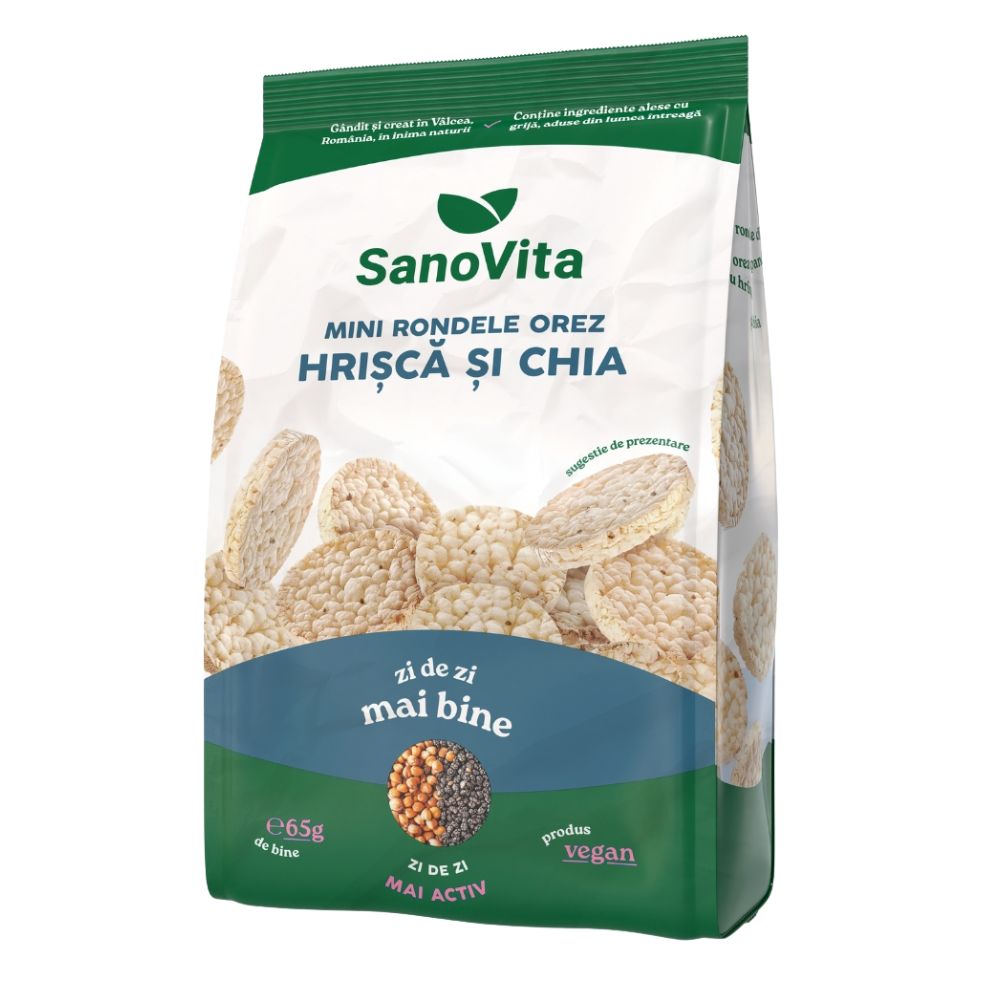 Mini rondele din orez cu hrisca si chia Sharing, 65 g, Sanovita