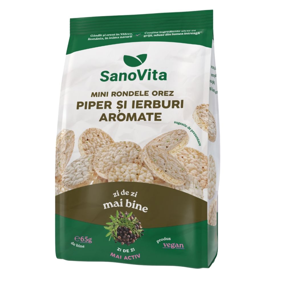 Mini rondele din orez cu piper si ierburi Sharing, 65 g, Sanovita