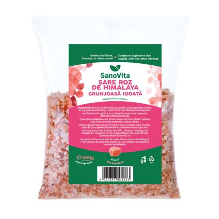 Sare roz de Himalaya grunjoasa iodata, 500 g, Sanovita