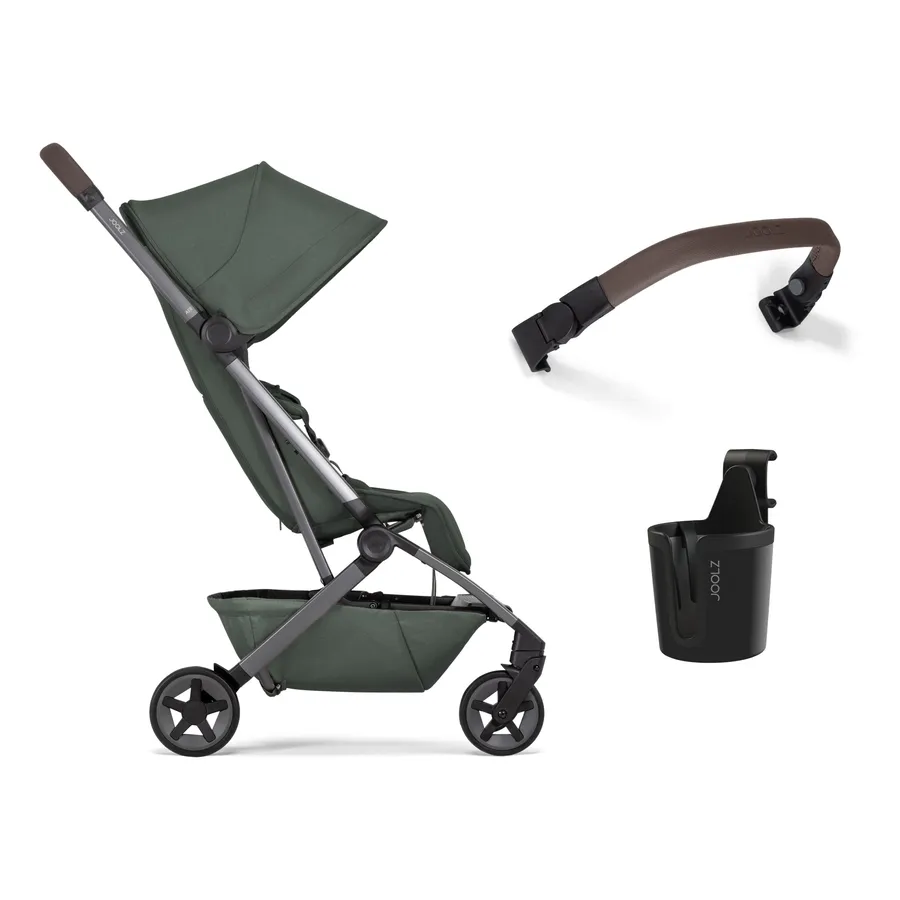 Pachet Carucior cu bara pliabila si suport de pahar Aer2, Forest Green, Joolz
