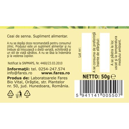 Ceai senna, 50g, Fares 721004
