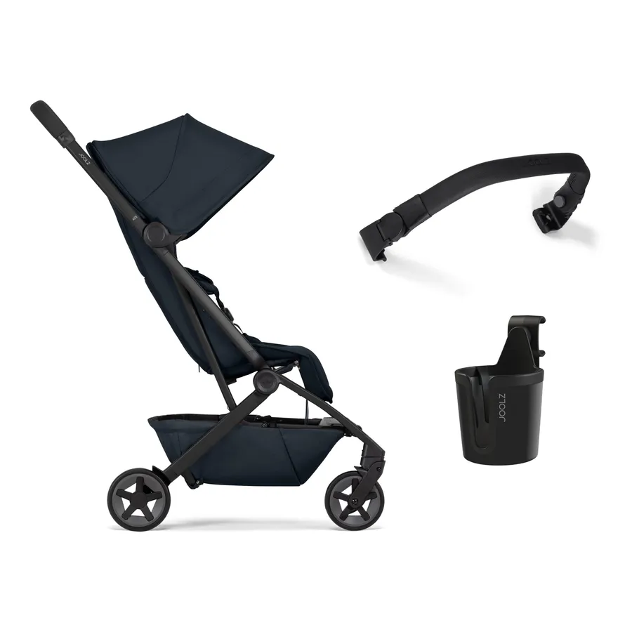 Pachet Carucior cu bara pliabila si suport de pahar Aer2, Dark Navy Blue, Joolz