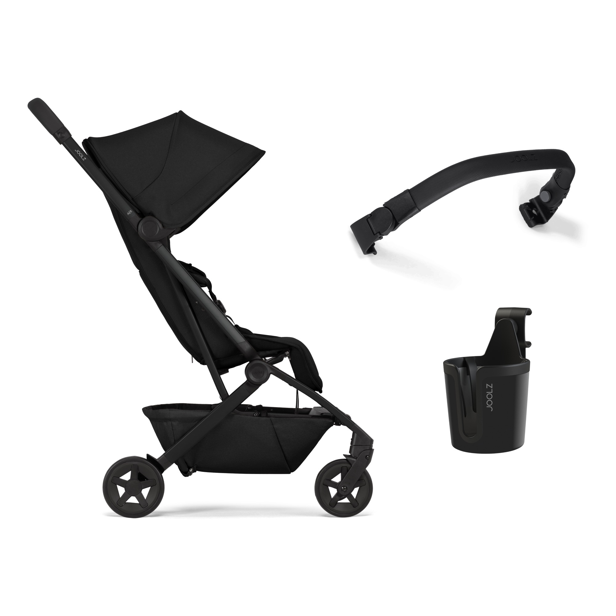 Pachet Carucior cu bara pliabila si suport de pahar Aer2, Space Black, Joolz
