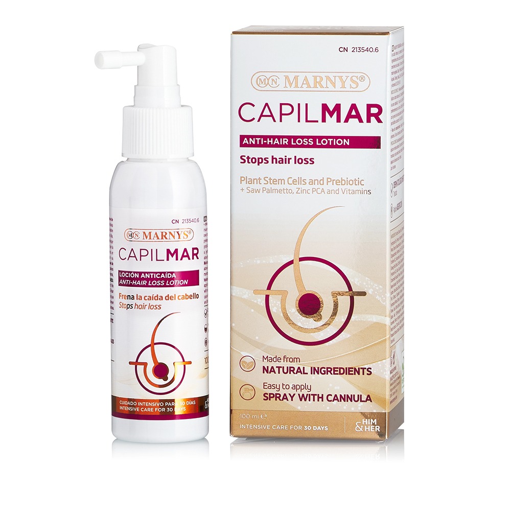Lotiune spray impotriva caderii parului cu Celule Stem Vegetale, Prebiotic, Zinc si Vitamine, Capilmar, 100 ml, Marnys